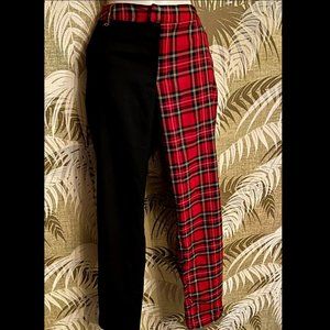 Hot Topic Split Leg Red Plaid Pants Chain Loop ~ Size Medium 30" Waist